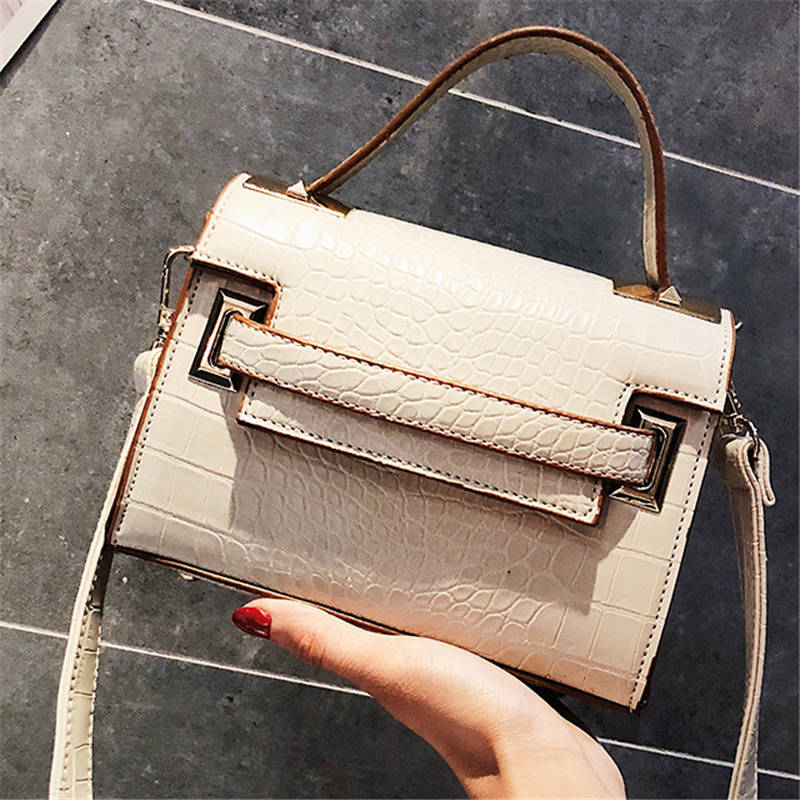 SGARR Damhandväska i PU-läder - Liten Casual Krokodil Crossbody Tote: Vit