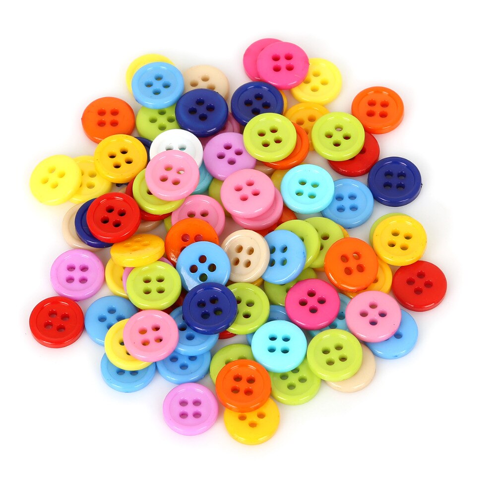 100pcs Mixed Color 4 Holes Round Resin Buttons Sewing Button Scrapbooking Craft Garment DIY Apparel Accessories