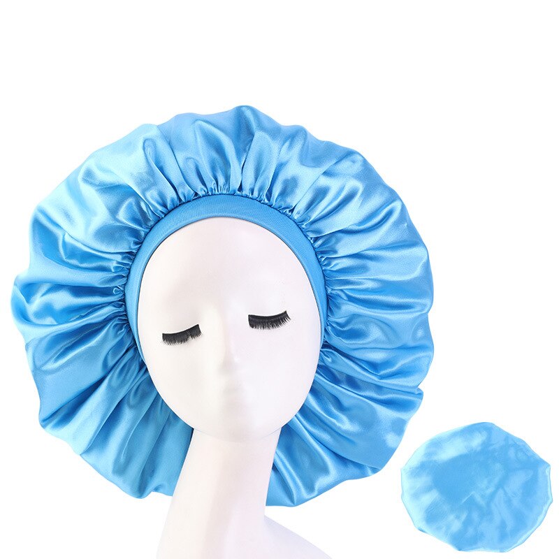 Fshion Women Satin Night Sleep Cap Hair Bonnet Hat Silk Head Cover Wide Elastic Band: BL