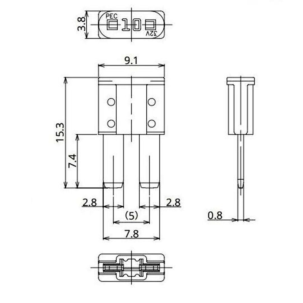 10 stk / lot 5-30a amp mikro 2 lange ben sikring 9 mmx 15.4mm