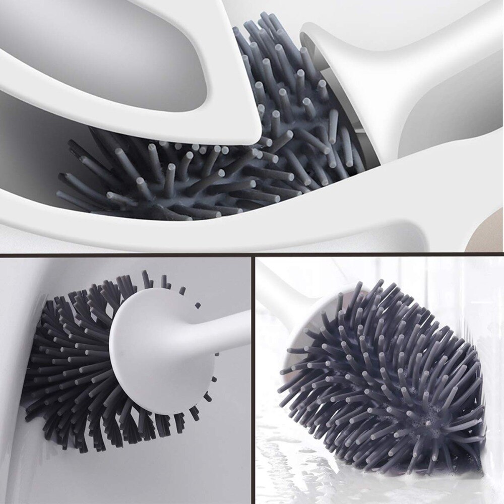 Silikone toiletbørste med blød børste, toiletbørste til badeværelset og holder sæt, konstrueret af slidstærkt termoplastisk gummi