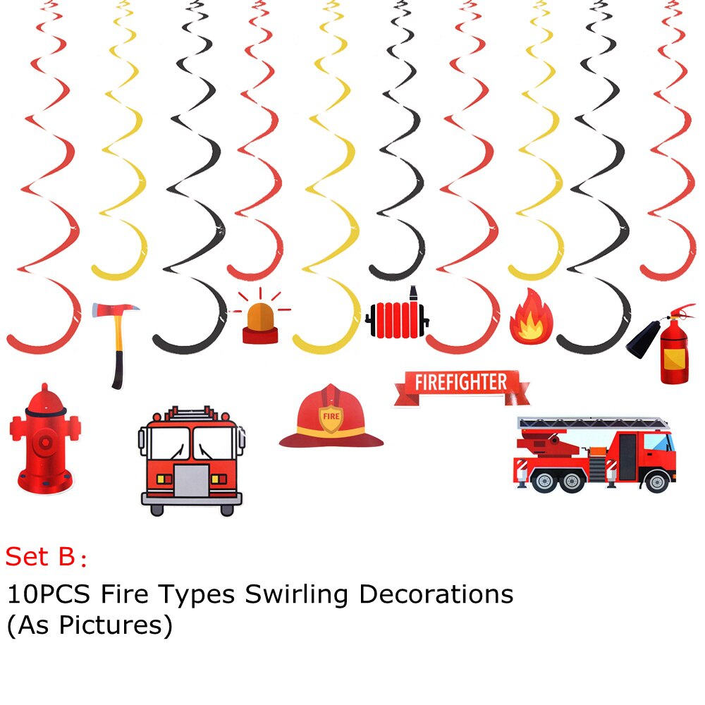 1 Set Firefighter Theme Decoration DIY Spiral Ornaments Fire truck Balloons Disposible Tableware Kids Birthday Party Supplies: Set B