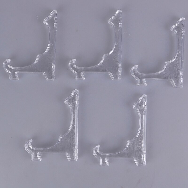 ! 5 stk mini klar plast mynt mineraler plater kort emblem display staffeli stativ holder