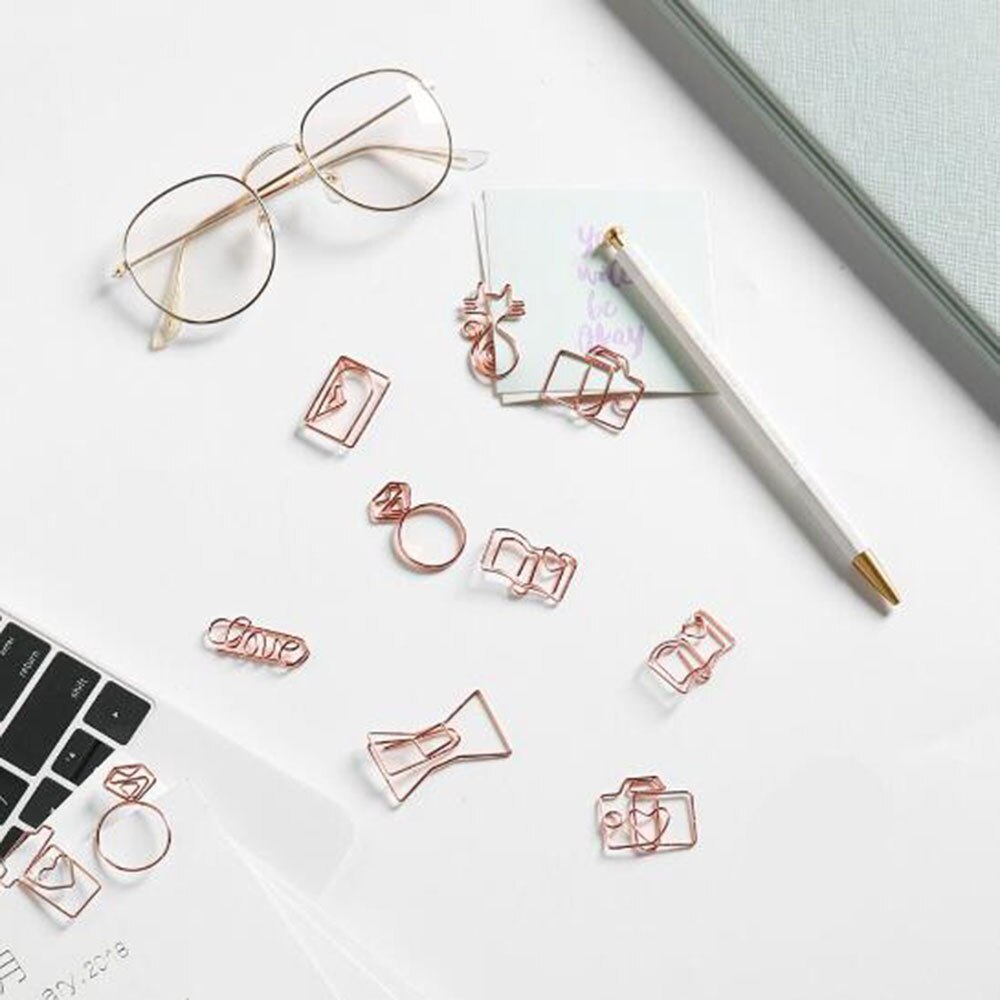 4Pcs In Oro Rosa di Carta Pinze Segnalibro Planner Strumenti Strumenti di Scrapbooking Memo Clip In Metallo Binder Paperclip ndex segnalibro per i libri