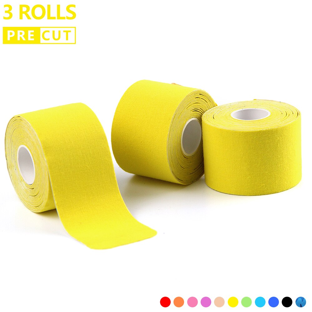 3 Rolls Precut Kinesiology Tape Elastic Adhesive Muscle Bandage Cotton Waterproof Sports Physio Cure Injury Support Tape 5cm*5m: Yellow