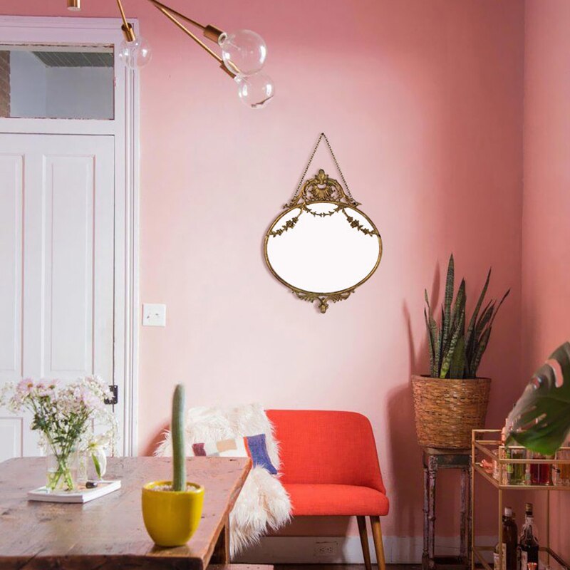 Aesthetic Art Mirror Hanging Living Room Decorative Japanese Gold Frame Antique Mirror Hallway Deco Chambre Room Decor