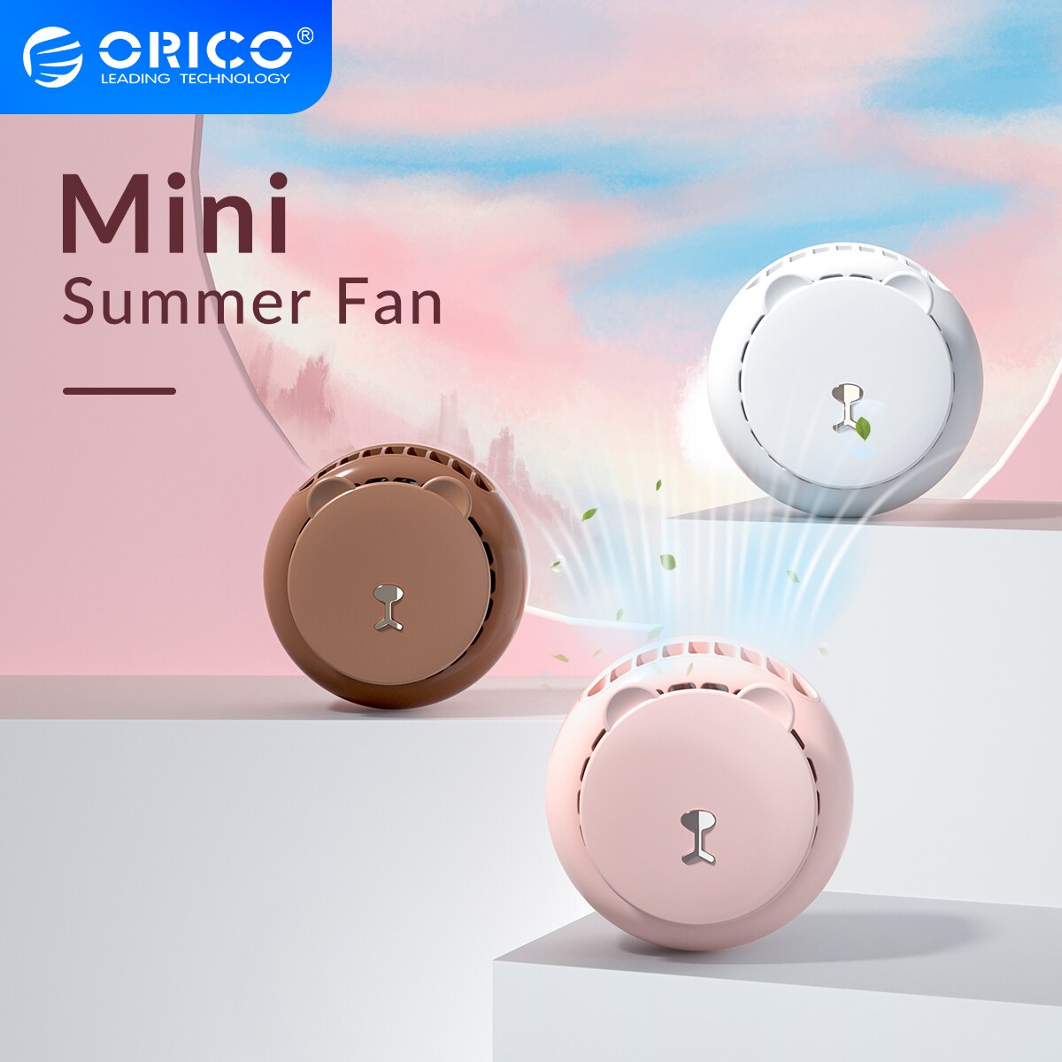 Orico Mini Draagbare Usb Fan 3 Speed Natuurlijke Wind Groothoek Ingebouwde Batterij Stille Zomer Usb Handheld Fan met Lanyard
