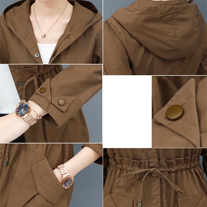 Korte jas met capuchon voor dames lente herfst dun casual tops windjack dames plus size riem slanke katoenen jas  h800
