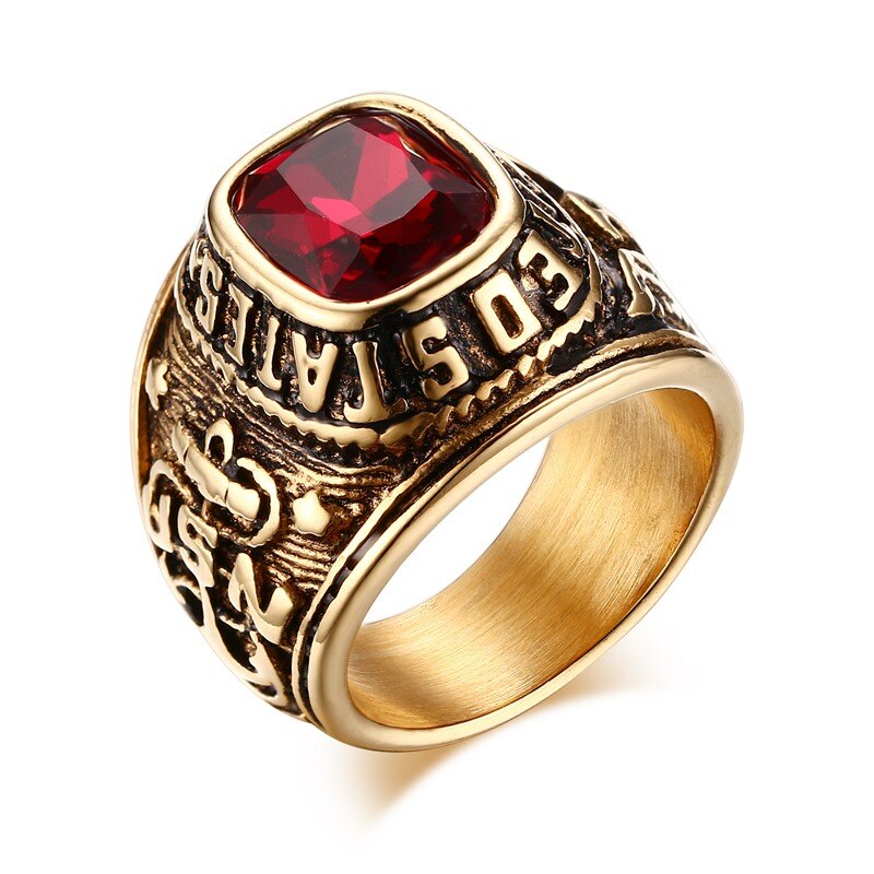 Vnox us navy ring til mænd guld farve rød sten veteran ring flag mærkat emblem: 11 / Rød