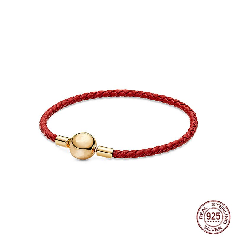 Cuerda de cuero de plata esterlina 925 para mujer, accesorio de color rojo, de un solo bucle, con cabeza redonda, compatible con pulsera, bricolaje