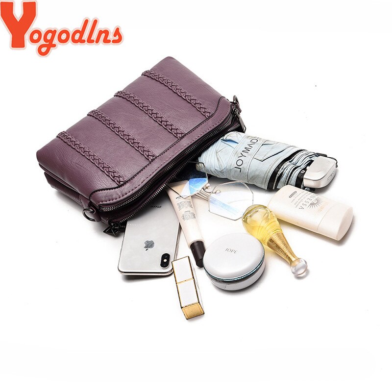 Yogodlns Double poches sacs à bandoulière en cuir souple PU femmes sac à bandoulière avec deux sangles épaule femme sacs de messager noir