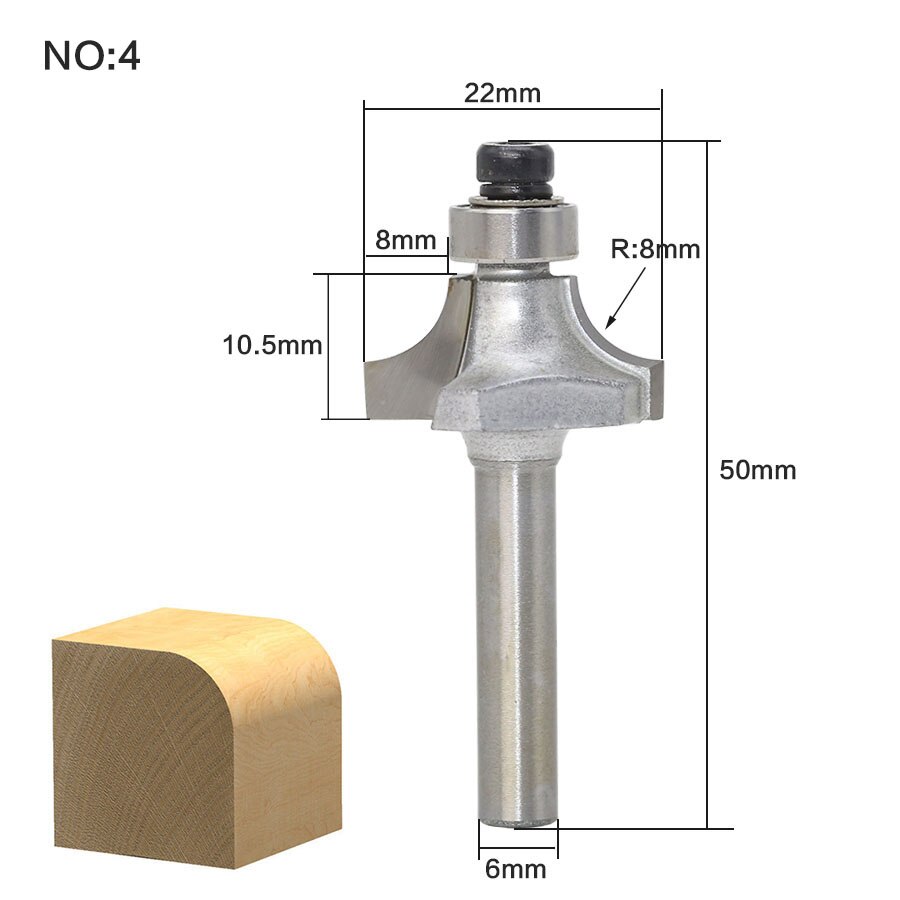 1 stk/sæt rundbor med leje 6mm skaft svalehalefræser bit fræser træbearbejdning: No4