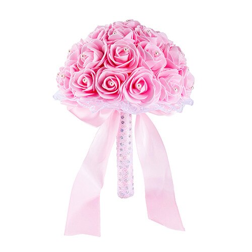Yellow White Blue Wedding Flowers Bridal Bouquets Handmade Artificial Rose Bridal Bouquet for Wedding Decoration: Pink