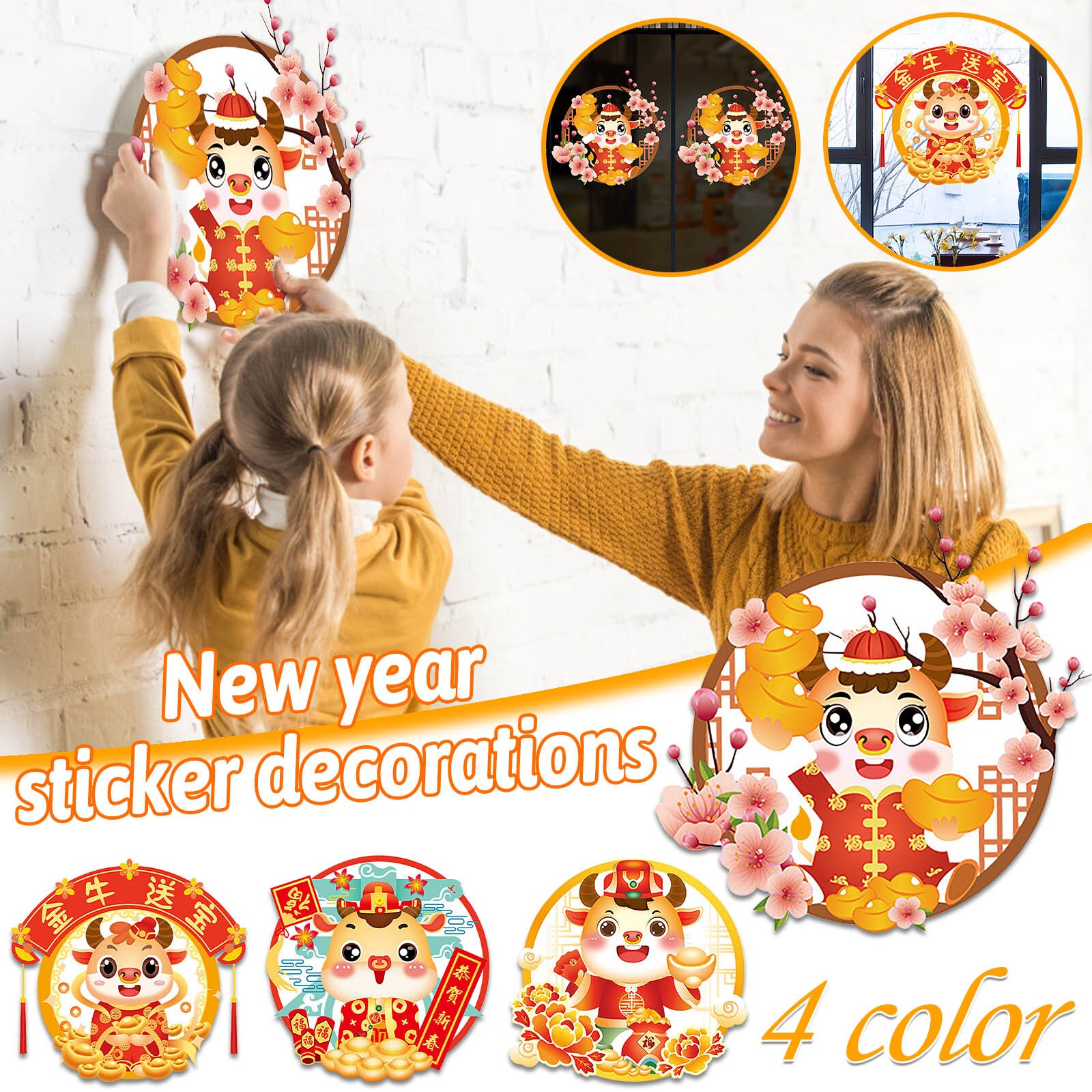 Happy Year Chinese Wall Decals Removable Home Decor Window Glass Stickers Chinese Festival Decorations Pegatinas