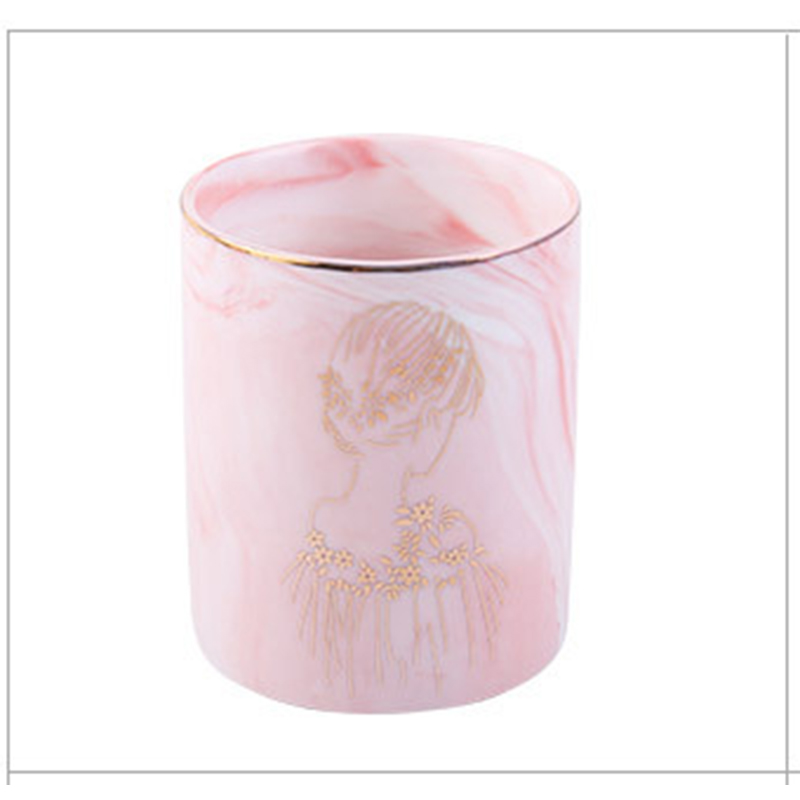 1pc Ceramic Pen Holder Marble Texture Pencil Cup Pot Desk Organizer Makeup Brush Holder SMD66: 06