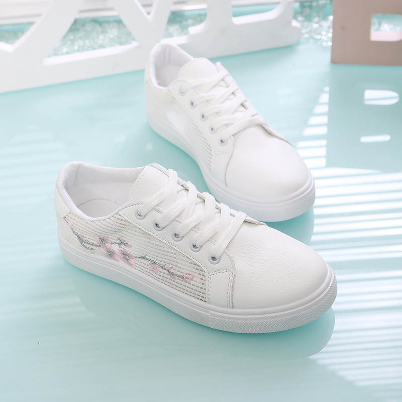 Chaussures de Tennis pour femmes, chaussures plates blanches pour printemps-automne, espadrilles décontractées avec fleur, décontractées, à lacets