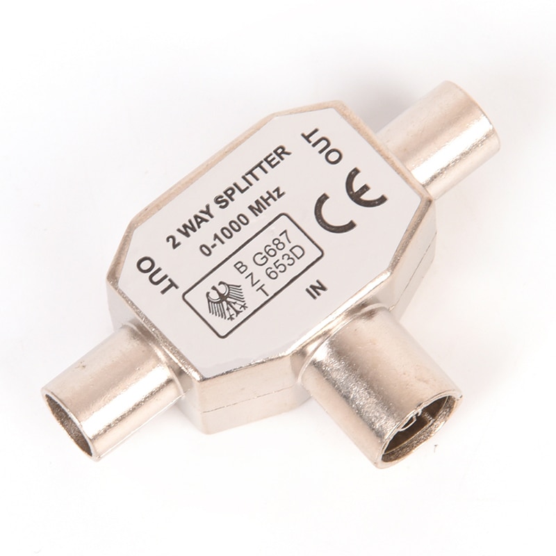2-Way TV aérea coaxial divisor, sinal de metal, combinador adaptador T, 2 macho para 1 fêmea adaptador, TV/T Adaptadores