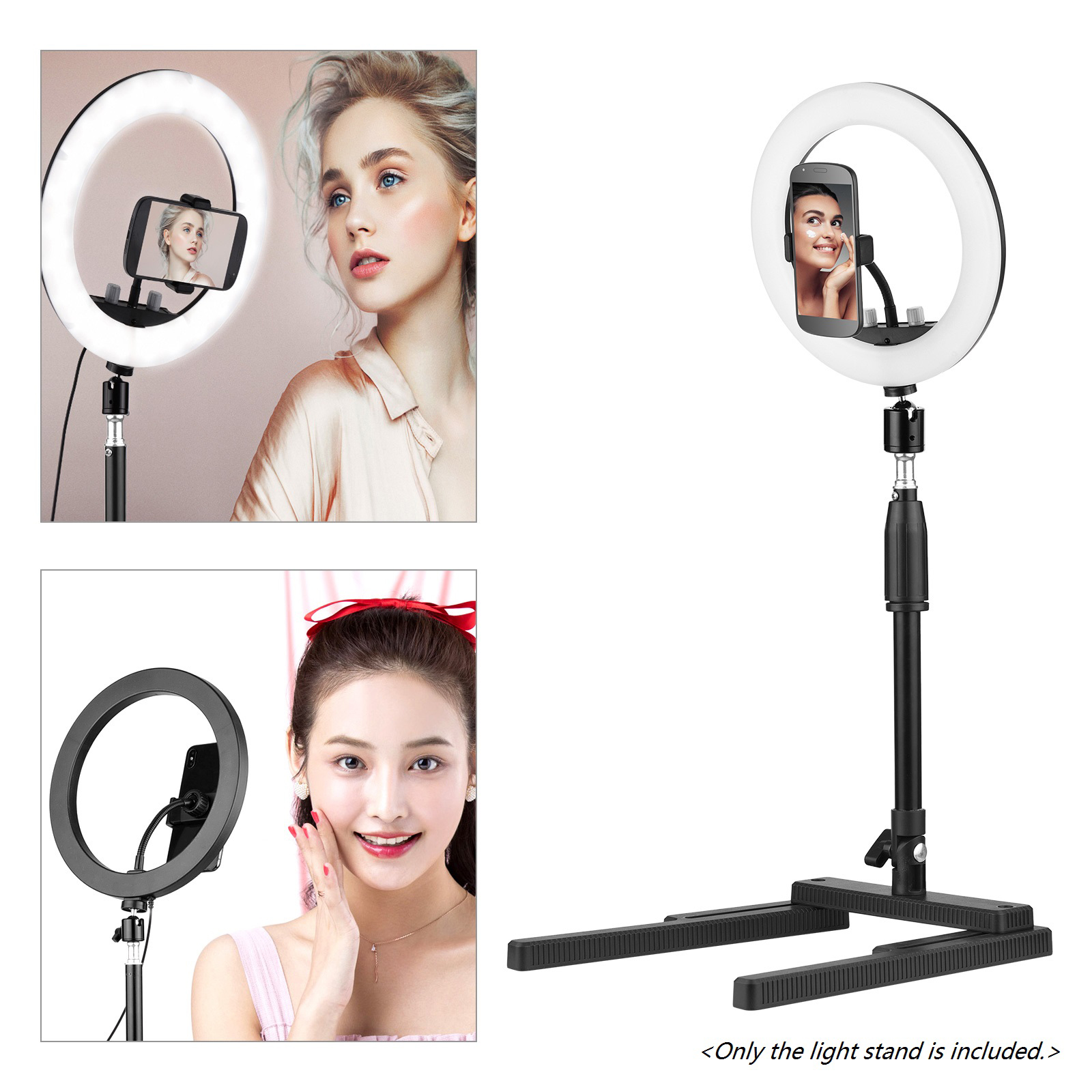 Multifunktionaler schreibtischlampenständer mit 2 -fach verstellbarer höhe und 1/4 -zoll-schraube für videoringlicht