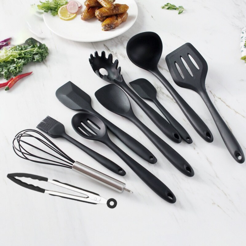 11/10pcs Heat Resistant Silicone Cookware Set Nonstick Cooking Tools Kitchen Baking Tool Kit Utensils Non-stick Spatula Spoon Br