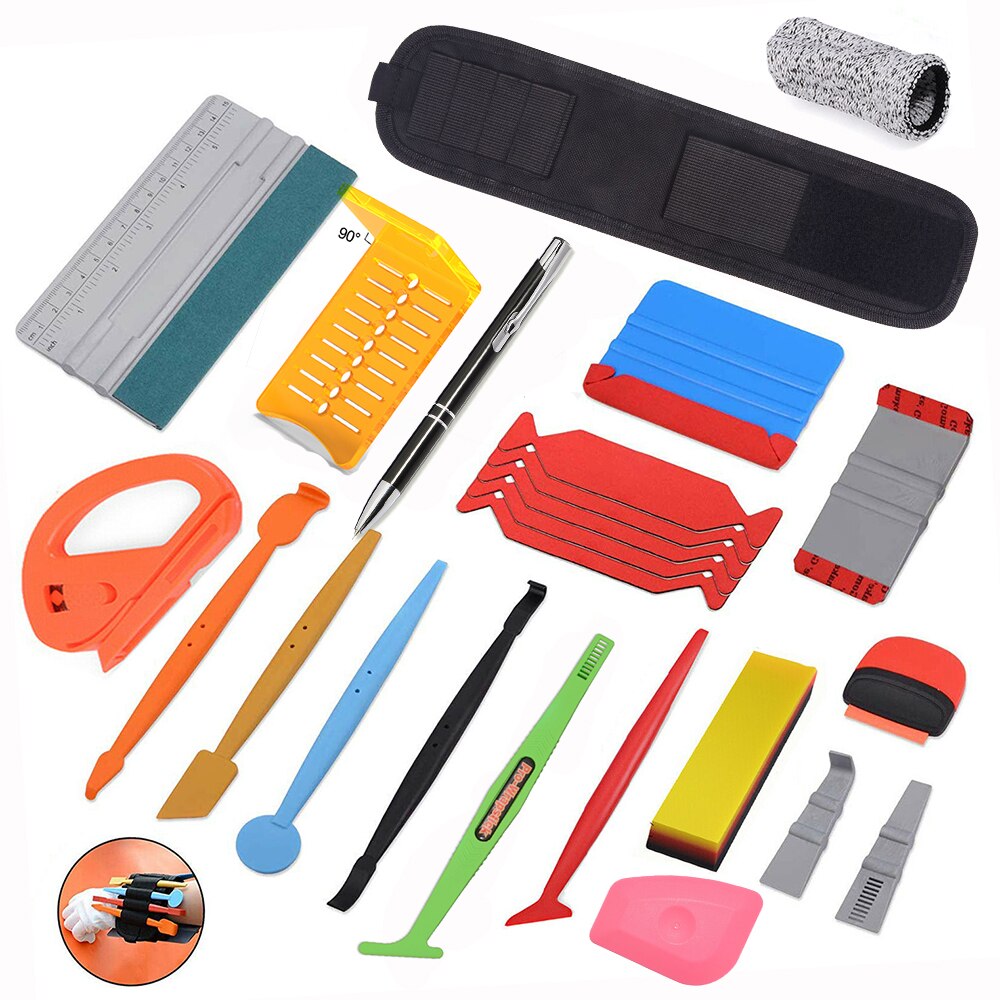 FOSHIO Vinyl Wrapping Car Accessories Tools Kit Sticker Cut Knifeless Tape Carbon Fiber Film Squeegee PPF Scraper Window Tint: Set 7