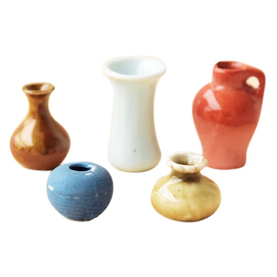 1: 12 Dollhouse Miniature 5 PCS of Porcelain Colorful Decoration Vase Pot