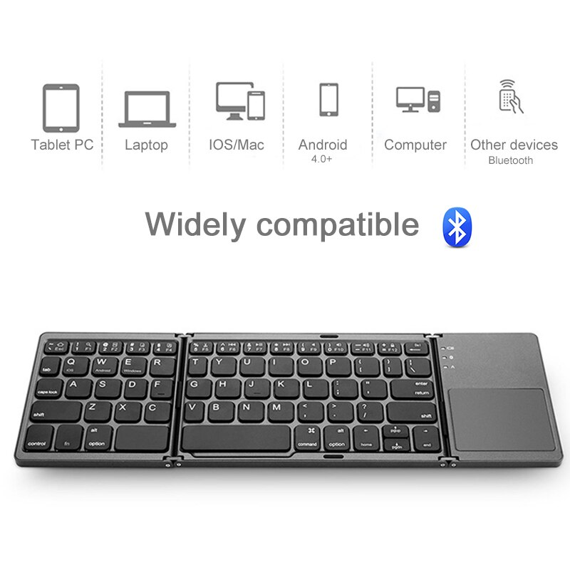 CHUANCHI B033 Portable Twice Folding Bluetooth Keyboard BT Wireless Foldable Touchpad Keypad for Windows/IOS/Android ipad Tablet