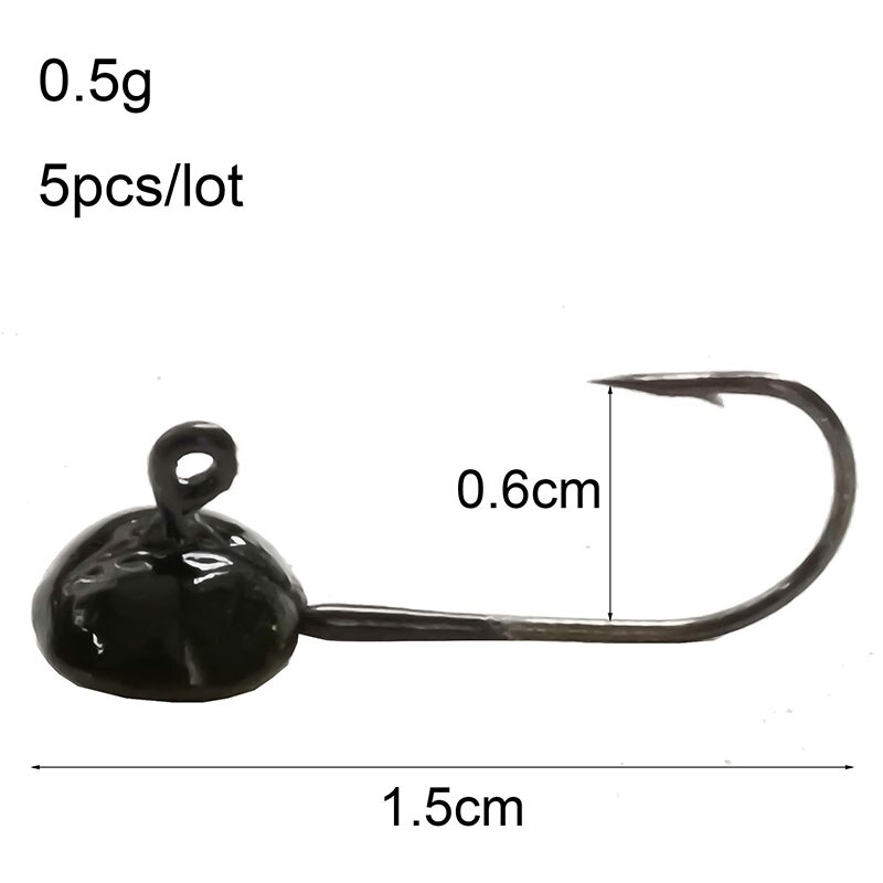 5 Pcs/Lot Mini tête de gabarit de plomb exposée 0.5g 0.7g 1.1g crochet barbelé leurre souple hameçon crochet de pêche sur glace hiver matériel de pêche: 0.5g-black