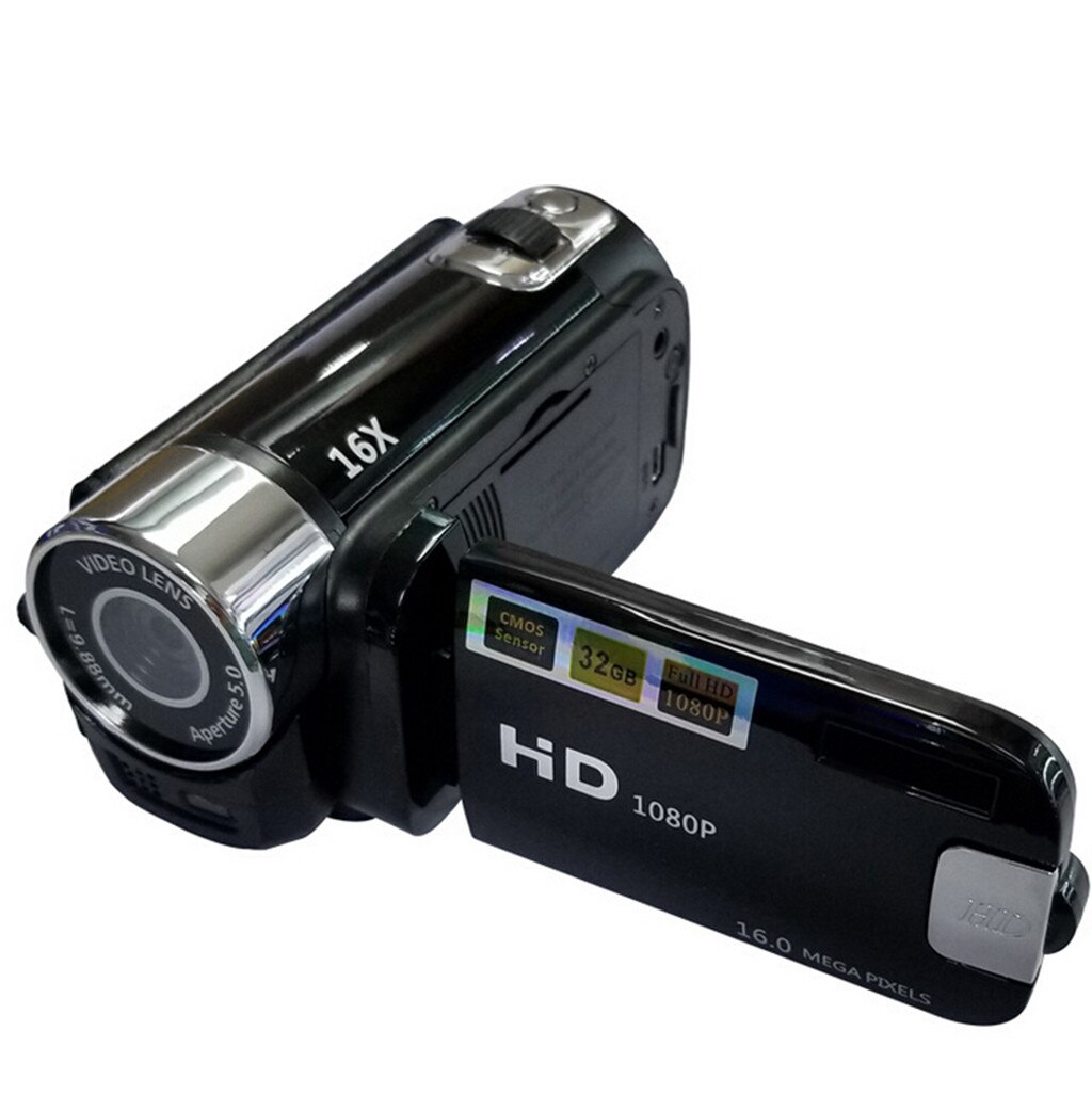 16x videokamera camcorder vlogging kamera fuld  hd 1080p digitalkamera 2 farver understøtter  ja4: Sort