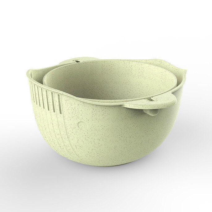 2 in 1 Kitchen Strainer/Colander Bowl Sets, Large Plastic Washing Bowl and Strainer, Detachable Colanders Strainers Set: Green