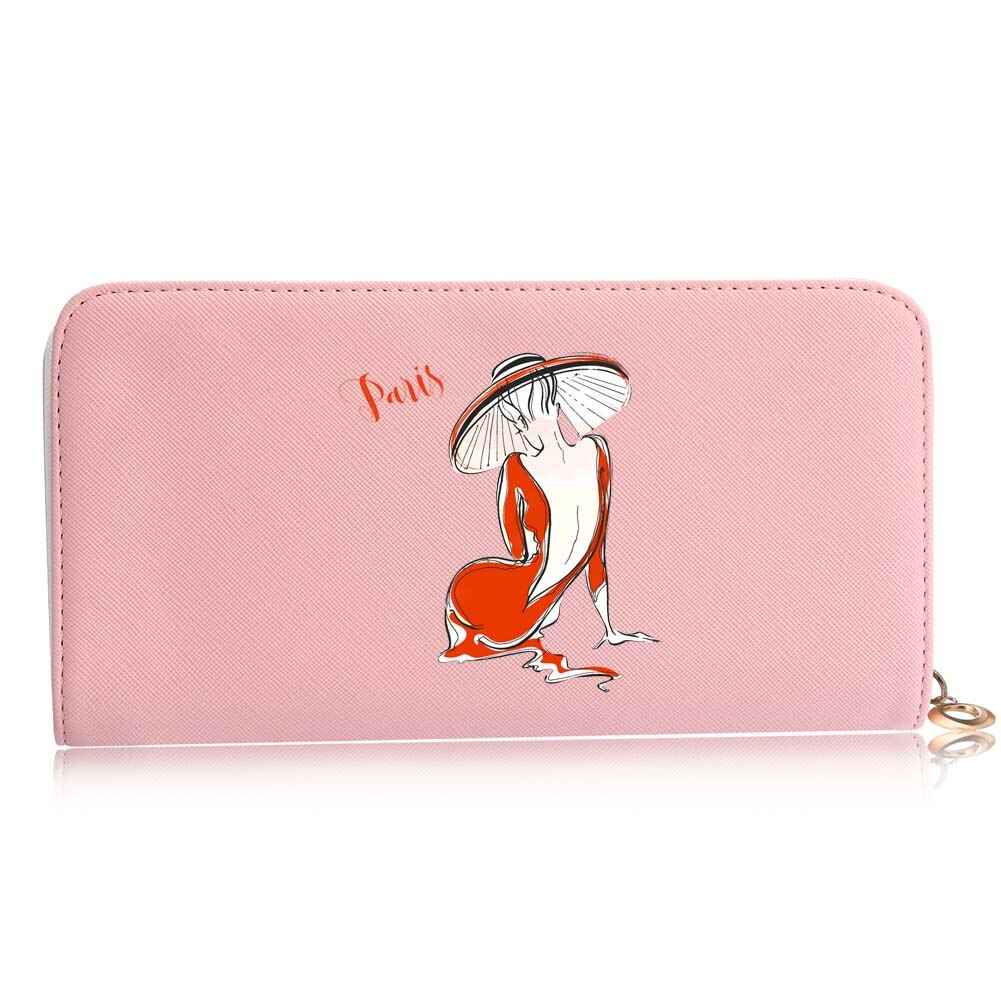 Casual Women Wallets Long Style Cartoon Woman Printing Pattern Female Card Holder Zipper Coin Purses Carteira Feminina: G pink