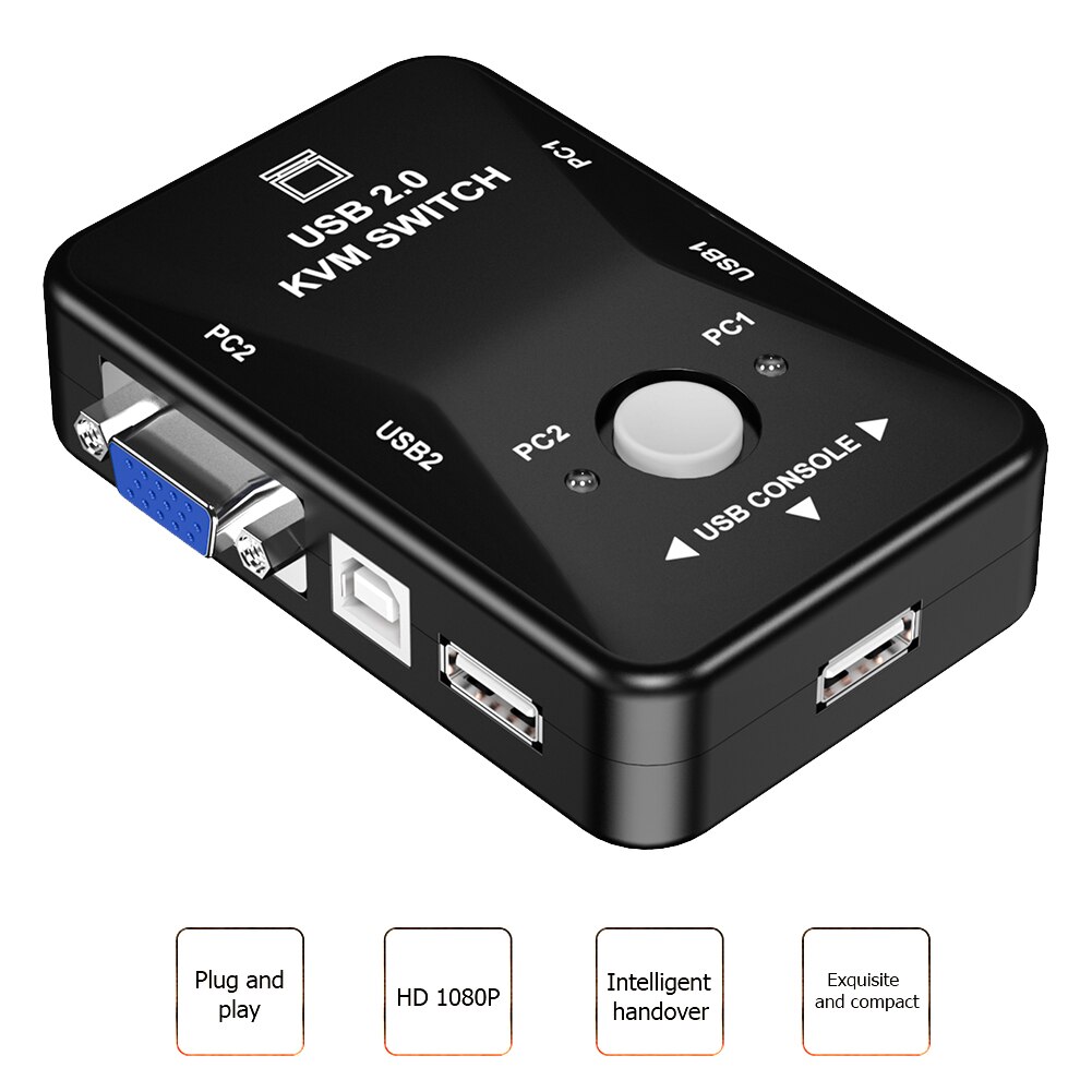 2 Poort Usb Hdmi-Compatibel Handmatige Kvm Switch Box 2 In 1 Out 1920*1080 1080P Vga splitter Voor Delen Toetsenbord Muis Monitor