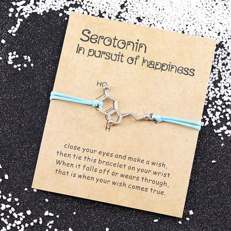 Serotonine wensarmband, serotonine molecuul armbanden, chemische formule 5- , ht charm, dna armband, verpleegster sieraden, vriendschapsarmband: Hemelsblauw