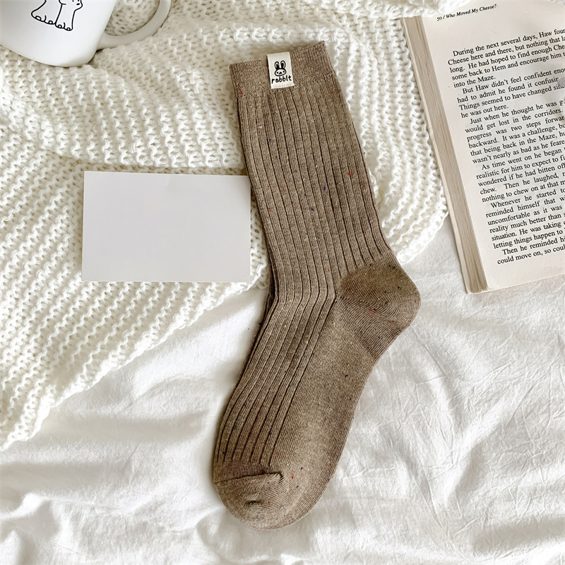 Calcetines de estilo coreano para mujer, medias informales, transpirables, con puntos, de dibujos animados, cálidos, cómodos y suaves, novedad: COFFEE