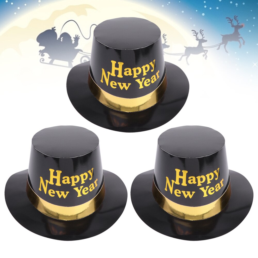 3pcs Party Cap Happy Year Letter Tophat Paper Hats Headdress Decorations Party Favors for Cosplay Party (Yellow Let: Yellow