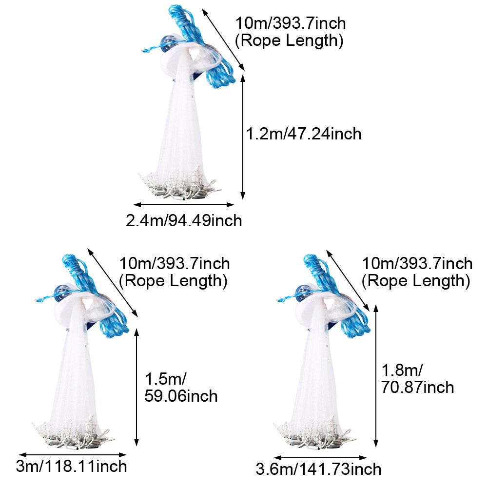 American Style Bait Trap Throw Fishing Net Practical Outdoor Large Cast Mesh High Strength No Tangling Wear Resistant Portable