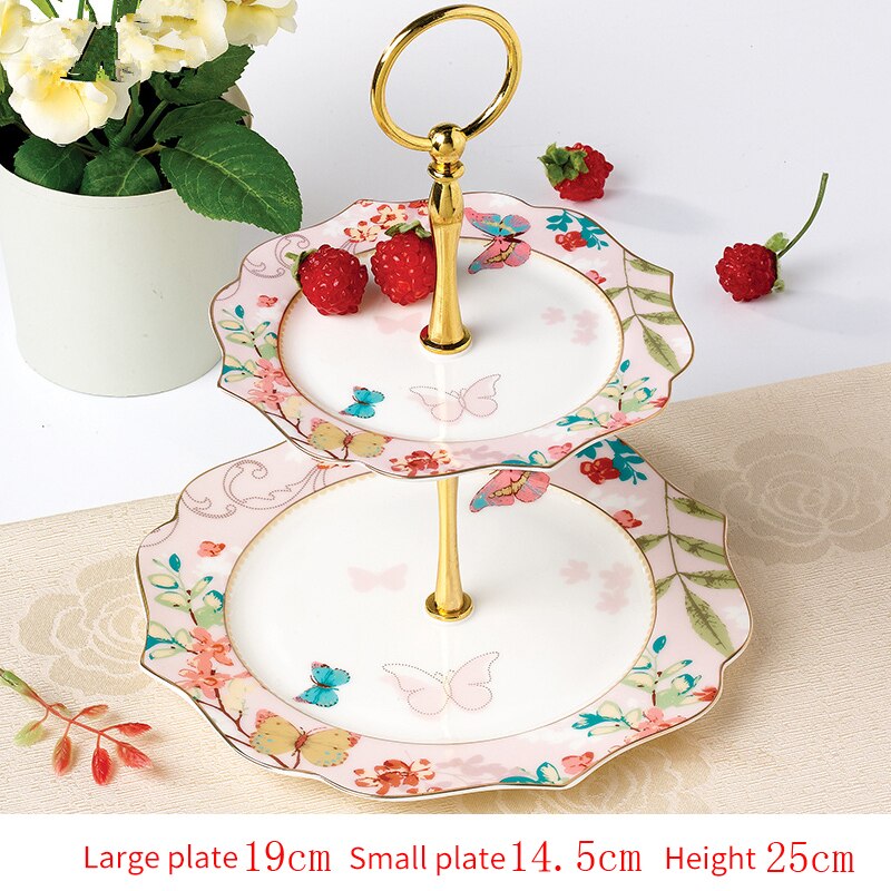 Ceramic Plate Set Glazes Party Flora Tableware Set Porcelain Breakfast Dessert Plates Dishes Noodle Bowl Coffee Cup Home Decor: Double plate