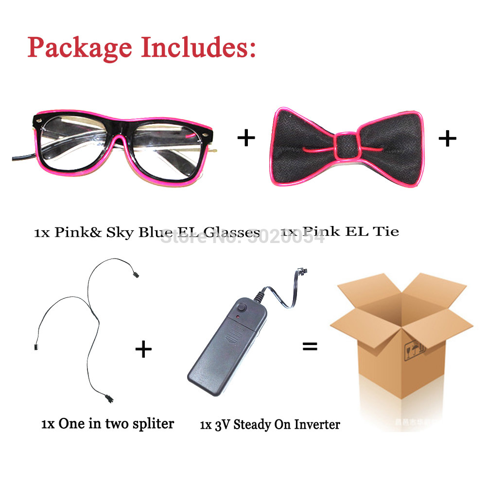 Juego de pajarita brillante con gafas EL combinadas de colores dobles para iluminar los lazos de los hombres gafas de sol luminosas Led brillantes para Halloween: Color-C