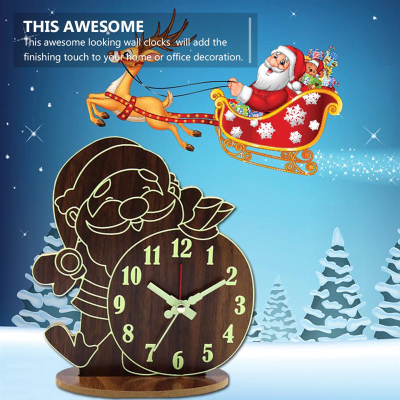 1pc Christmas Alarm Clock Lovely Wooden Xmas Table Clock Santa Claus Clock Santa Desktop Clock Christmas Clocks for Office Home
