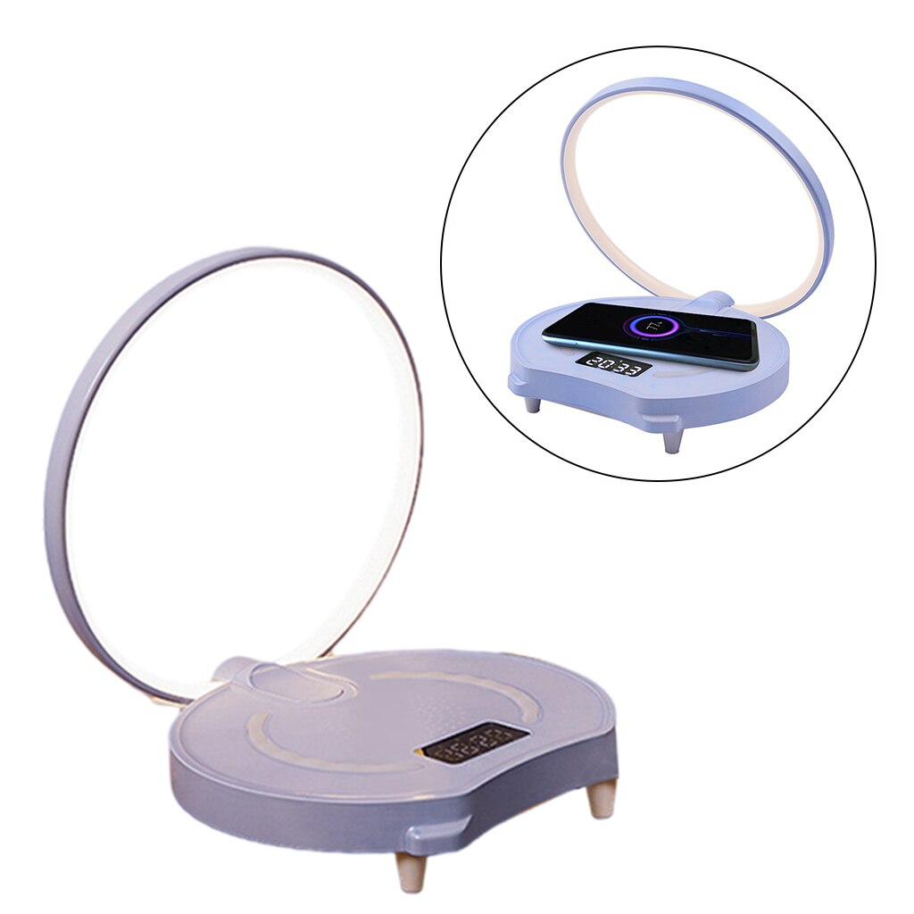 Touch Control Bedside Lamp, Desk Light Clock Bluetooth Speaker, Wireless Charger, Dimmable Table Lamp, Reading Lamp, Room Decor: Purple