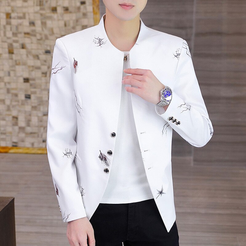 de los Slim blazer estampado jóvenes Collar trabajo blazer de ocio: Blanco / XXXL
