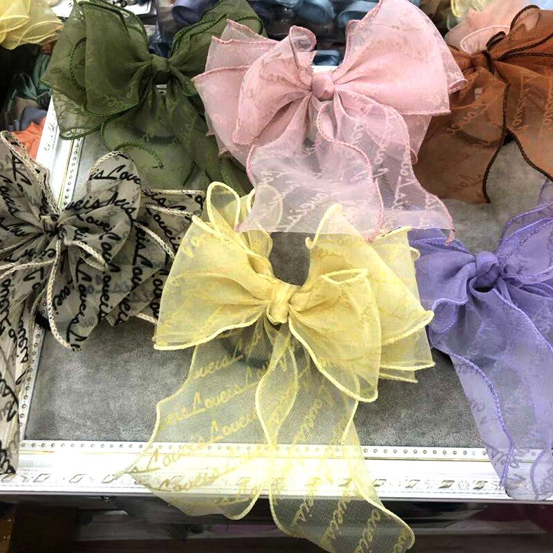 Cinta de Organza con estampado de letras flocadas, borde ondulado para envolver artesanales, decoración del hogar y , 55mm, 5 yardas/lote