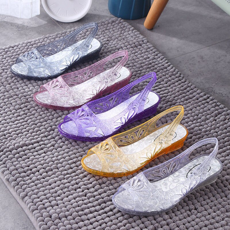 Crystal SandalsWoman, Summer Jelly Shoes,Wedges Women Casual Slippers,Household Slides, Slip On,Pink, Purple ,Gold,Black