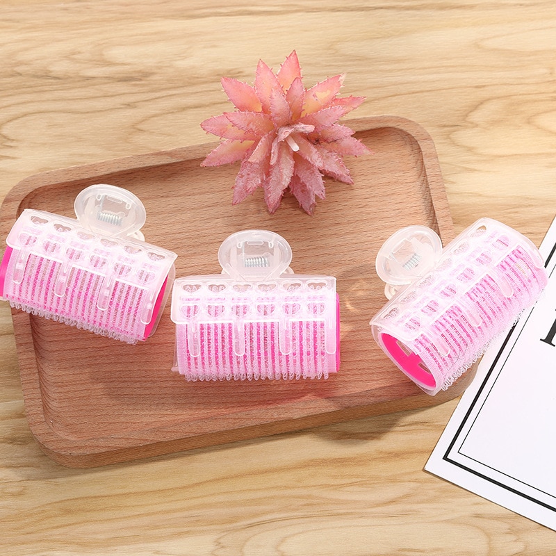 3pcs mulheres meninas cor-de-rosa cabelo ondulação onda rolos auto aperto salão de beleza pp plástico cabeleireiro rolos 3*6 cm: Pink