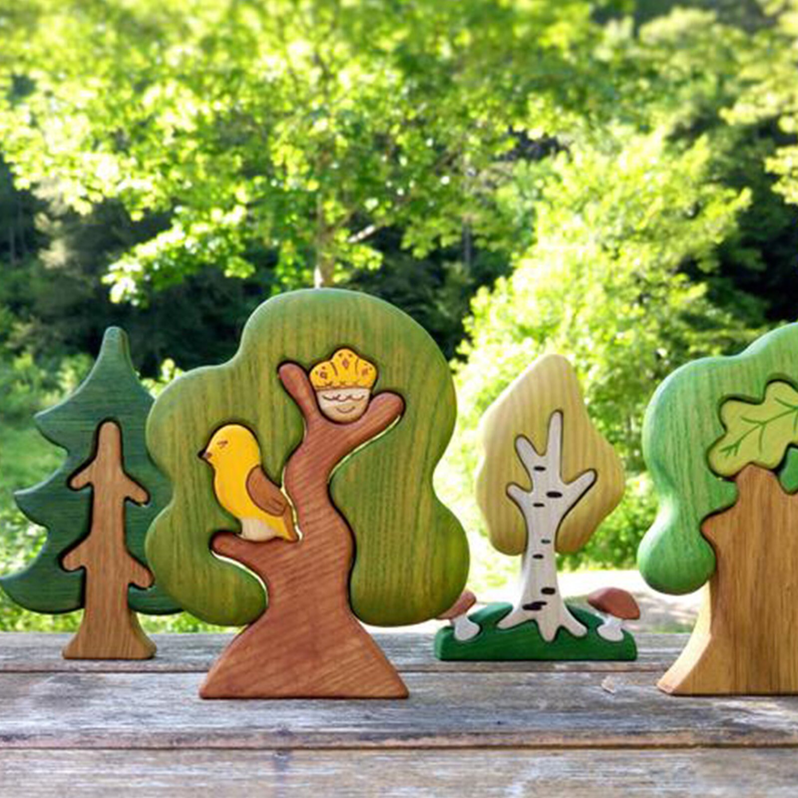 40 # holz Wald Tiere Spielzeug (9 stücke) + Bäume (5 stücke) natur Tabelle Ornament Dekor Kreative Hause Dekoration Miniaturen Handwerk