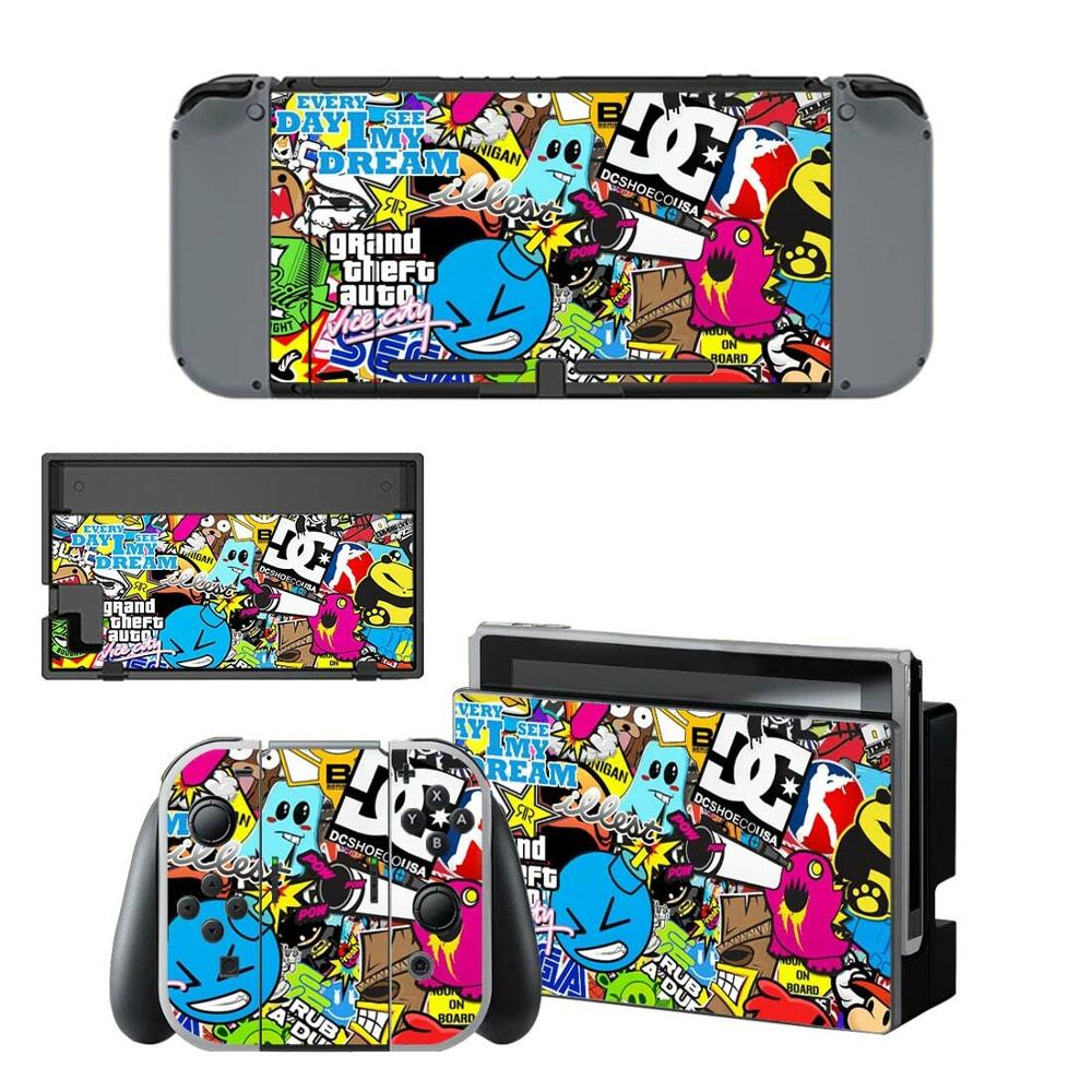 Calcomanías de piel de vinilo para interruptor Nintend, conjunto completo de pegatinas de envoltura protectora placa frontal para consola Nintendo Switch Con y muelle: YSNS0220