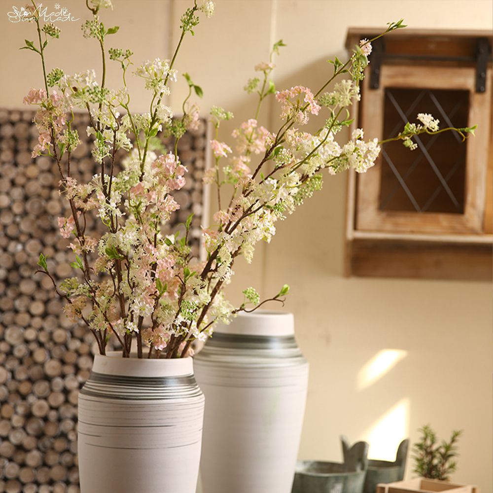 Flores artificiales de rama larga para decoración del hogar, sauce nevado, hecho al Sol, para boda y granja