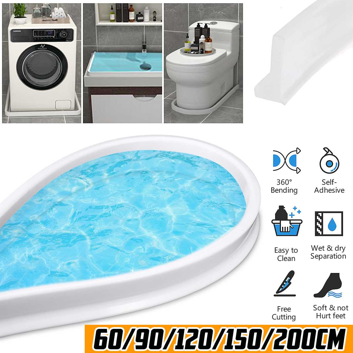 Bathroom Water Stopper Water Partition Dry&Wet Separation Flood Barrier Rubber Dam Silicon Water Blocker Don't Slip