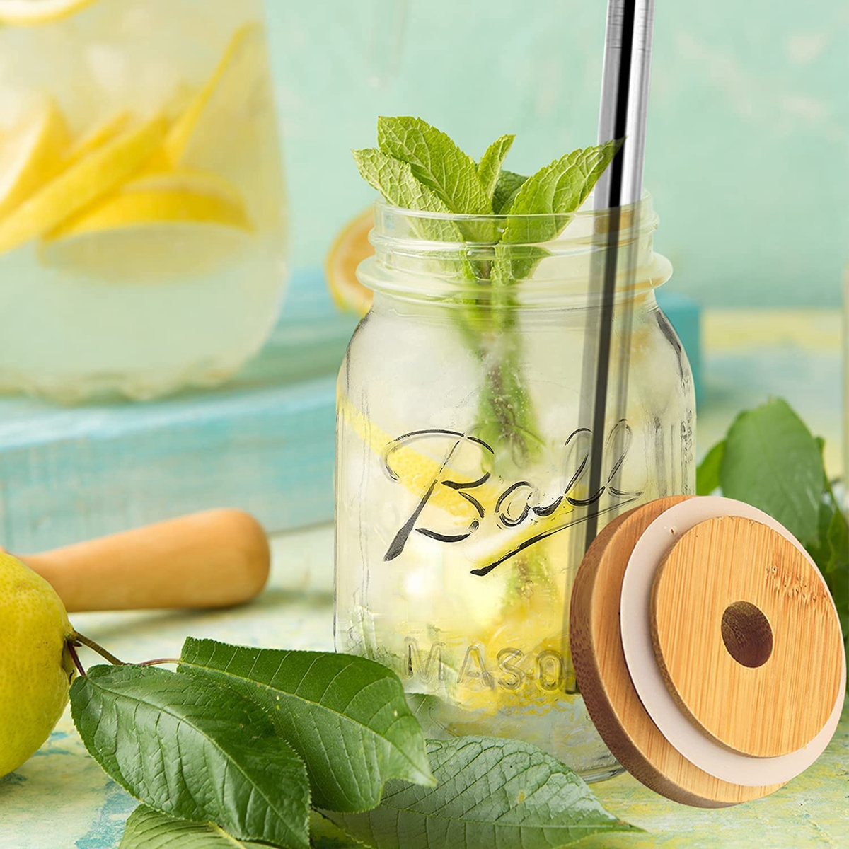 2Pcs Mason Jars with Lids and Straws 600/800ml Mason Jar Drinking Glasses for Bubble Tea Boba Milkshake Jam Juices Drinkware