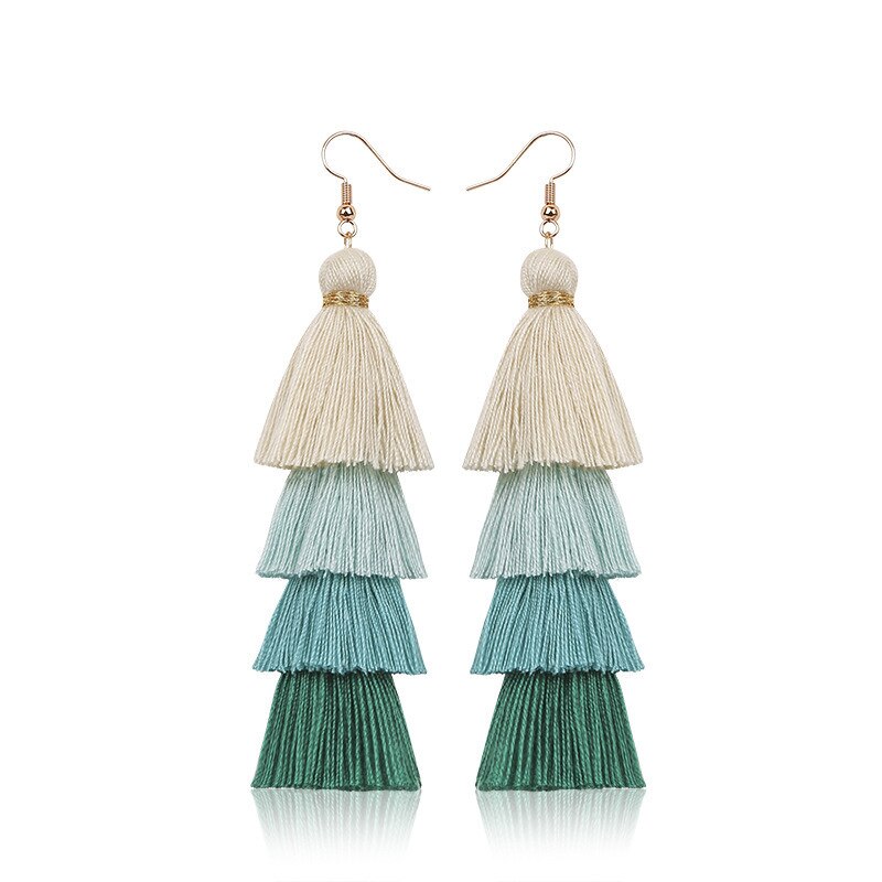 Bohemian 4 Gelaagde Kwastje Oorbellen Voor Vrouwen Etnische Lange Fringe Multi kleur Verklaring Dangle Earring Meisjesschoenen Sieraden