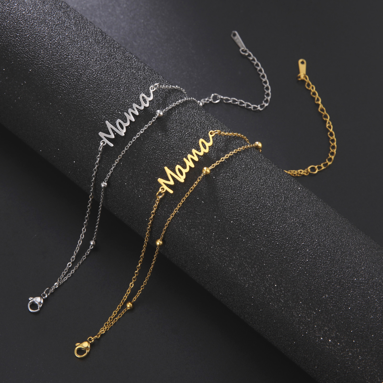 Skyrim-pulsera con dije de letra mamá para hombre y mujer, pulseras de cadena de cuentas de doble capa de acero inoxidable, joyería de , para el día de la madre